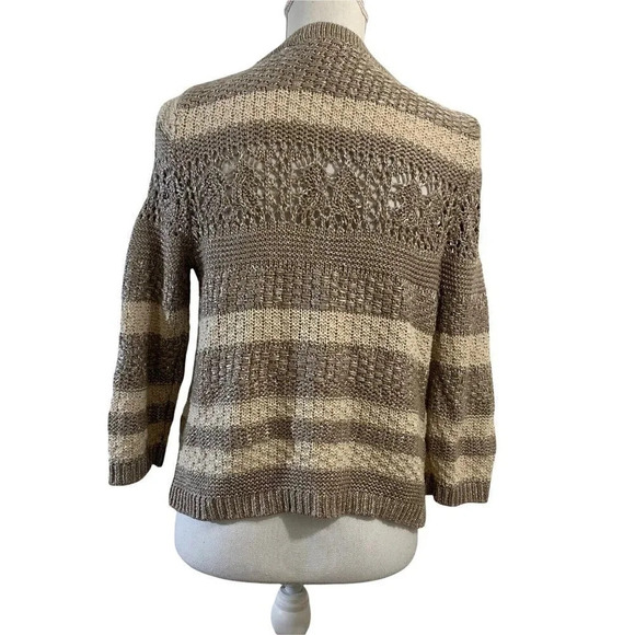 Chicos Metallic Silver And Tan Striped Chunky Sweater Shrug Size 0 Cotton Blend - Picture 3 of 8